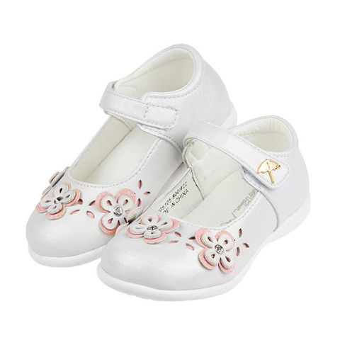 《布布童鞋》雨傘牌立體小花銀白色寶寶公主鞋(14.5~17公分) [ M0S105M ]