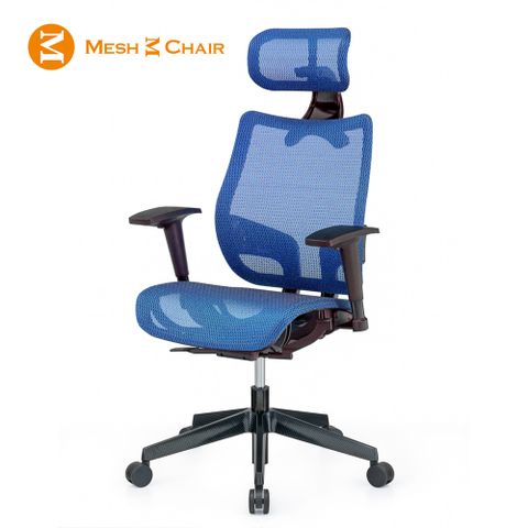 【Mesh 3 Chair】恰恰人體工學網椅-附頭枕(藍色)