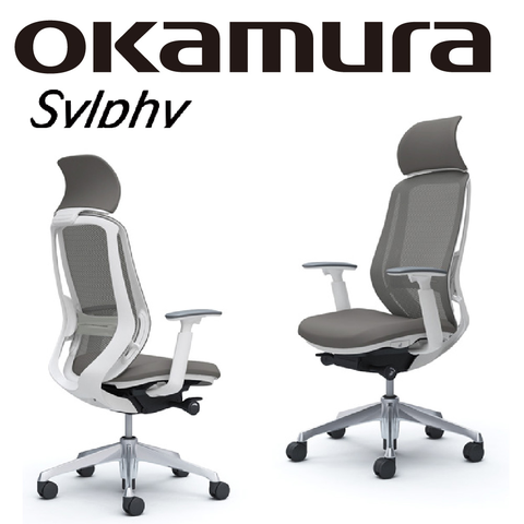 【日本OKAMURA】Sylphy 人體工學概念椅(白框)(烏雲灰色)(腰靠)