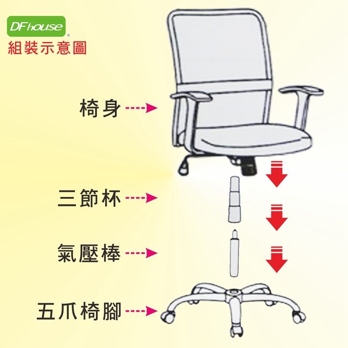 DF house組裝示意圖三節杯 氣壓棒 五爪椅腳