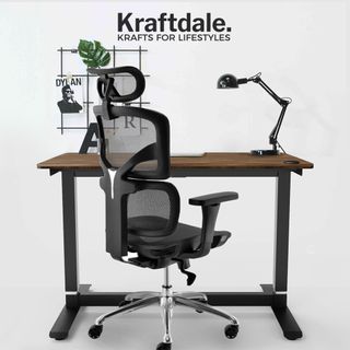 美國Kraftdale人體工學電動升降桌(柚木色）＋ Sit Stay人體工學椅（時尚黑）特惠組合