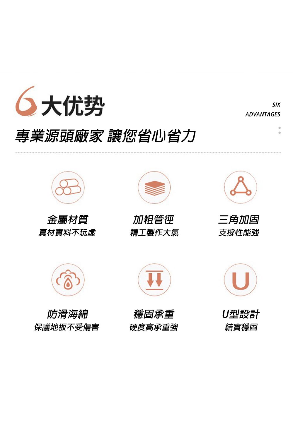 大优势專業源頭廠家 讓您省心省力SIXADVANTAGES三角加固金屬材質加粗管徑真材實料不玩精工製作大氣支撐性能強防滑海綿穩固承重保護地板不受傷害硬度高承重強UU型設計結實穩固