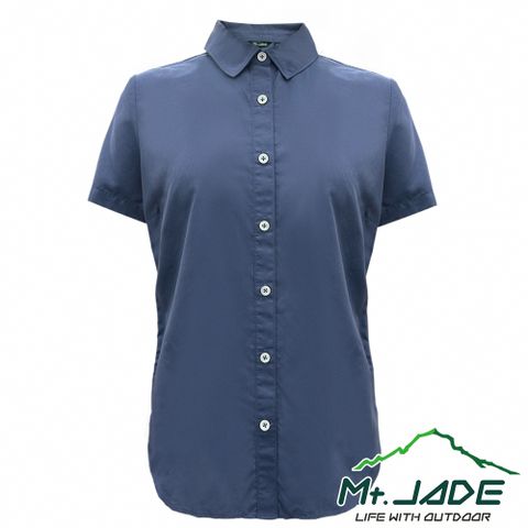 新品上市Mt.JADE 女款 Diana吸濕快乾抗UV短袖襯衫 休閒穿搭/輕量機能-灰藍