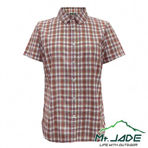 新品上市Mt.JADE 女款 Diana吸濕快乾抗UV短袖襯衫 休閒穿搭/輕量機能-磚紅(格紋)