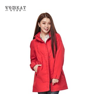 OFFBEAT 女款 防水透濕極簡風衣外套 長板風雨衣/輕量機能-洋紅