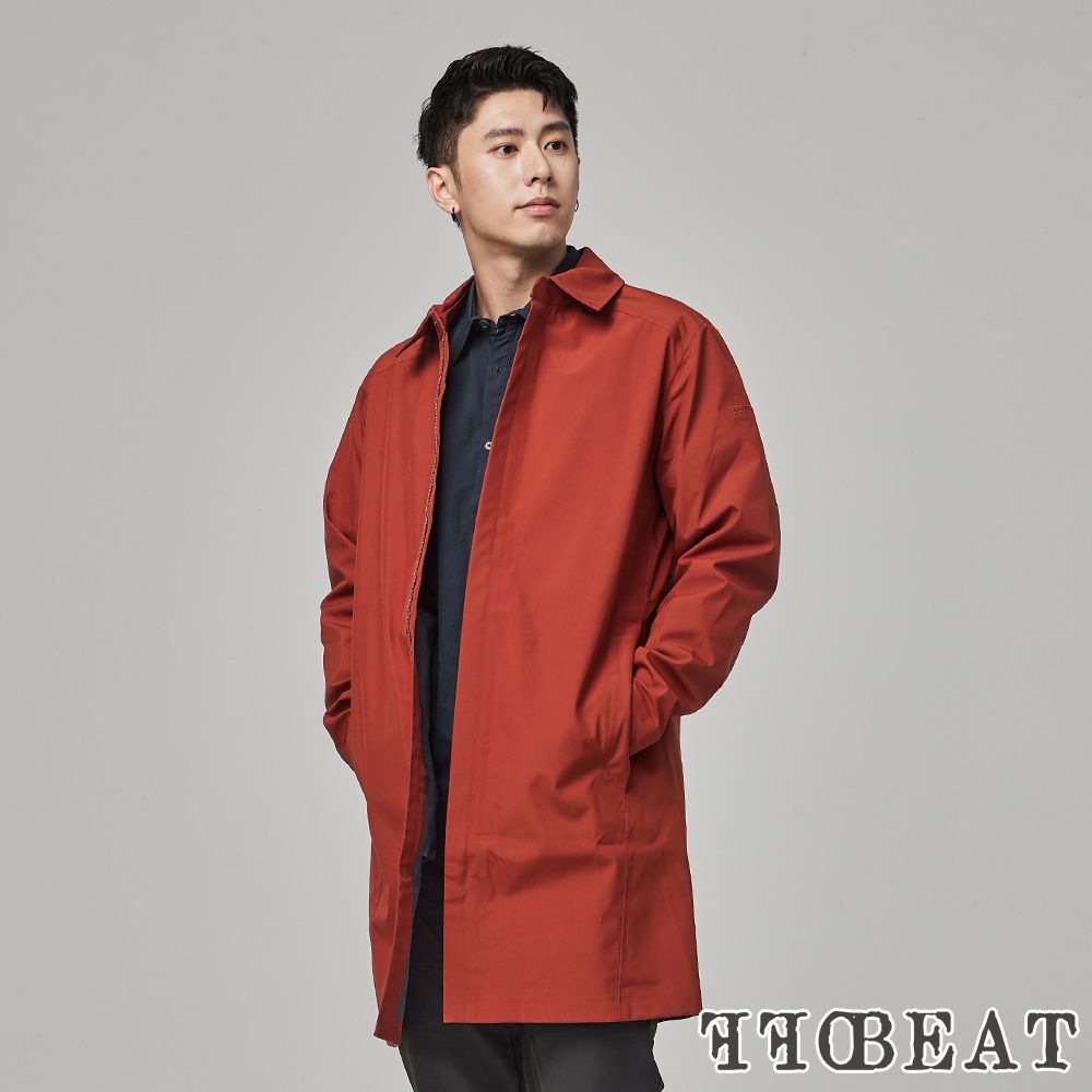 OFFBEAT  男款 防水透濕極簡風衣外套 長板風雨衣/輕量機能-鐵鏽橘