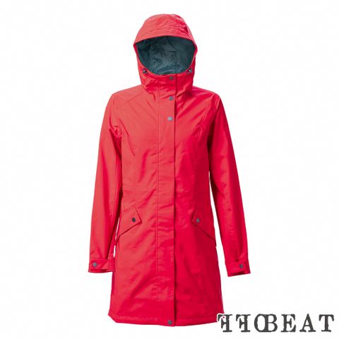 時尚優雅系列OFFBEAT 女款 連帽俐落長版防水外套 長板風雨衣/時尚機能-洋紅