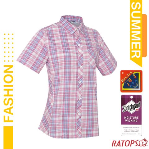 【瑞多仕-RATOPS】女款 短袖彈性格子襯衫.休閒衫.吸濕排汗衣_DA2508 粉藍/玫瑰紅