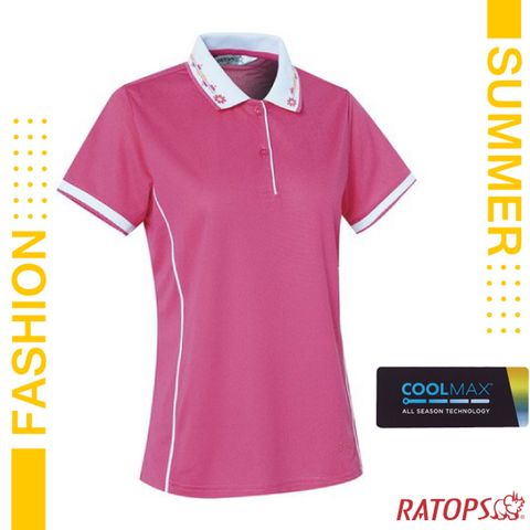 【瑞多仕-RATOPS】女款 COOLMAX 輕量透氣短袖POLO衫.運動休閒衫.防晒衣/DB1708 蜜桃紅/白芽
