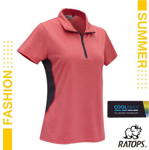【瑞多仕-RATOPS】女款 COOLMAX 輕量透氣翻領POLO衫(協配).運動休閒衫/DB1742 杏桃紅色/黑灰色