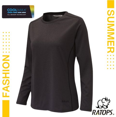 【瑞多仕-RATOPS】女款 COOLMAX 輕量透氣圓領衫(薄長袖).運動休閒衫/DB1746 黑灰色