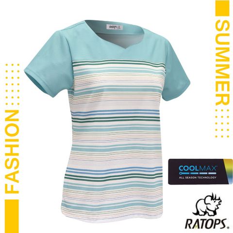 【瑞多仕-RATOPS】女款 COOLMAX 輕量透氣短袖條紋印花衫(雞心領)/DB1760 湖綠色/藍色/綠色