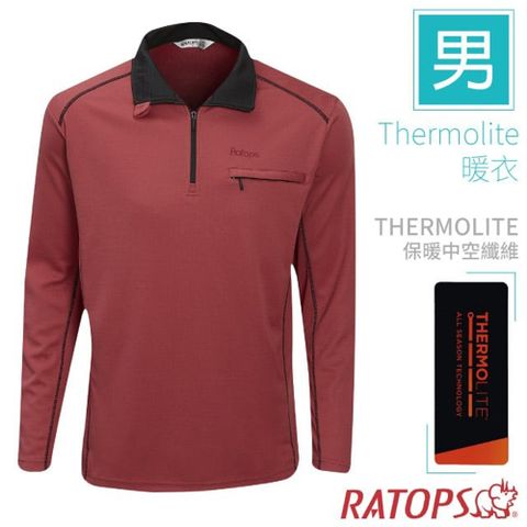 RATOPS 瑞多仕 男 Thermolite 機能型長袖保暖衣(翻領爬線).半開襟立領衫/DB6102 給荔紅/暗黑