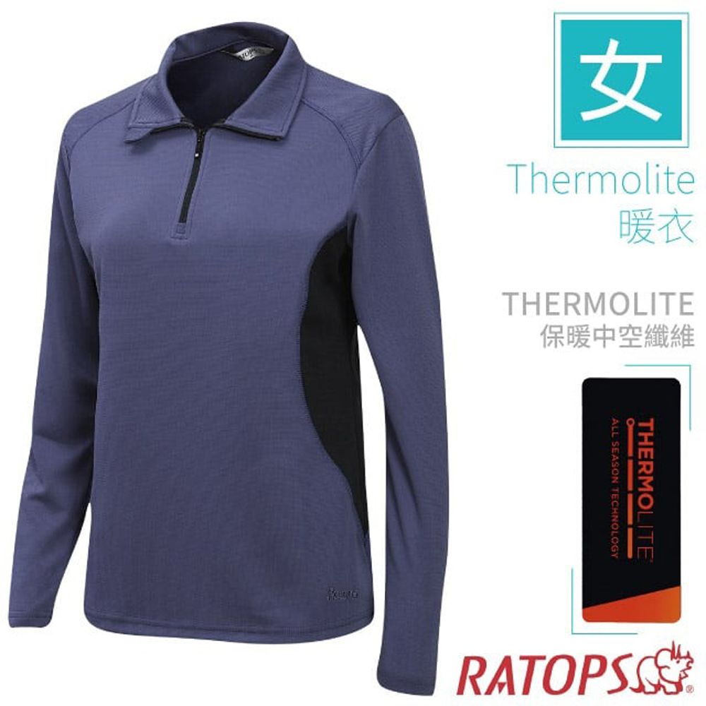 RATOPS 瑞多仕 女 Thermolite 機能型長袖保暖衣(翻領拉鍊脇配色)/DB6111 青金藍/暗黑