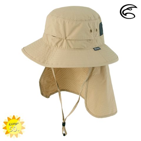 ADISI 抗UV透氣快乾撥水收納護頸兩用盤帽 AH23018 / 卡其