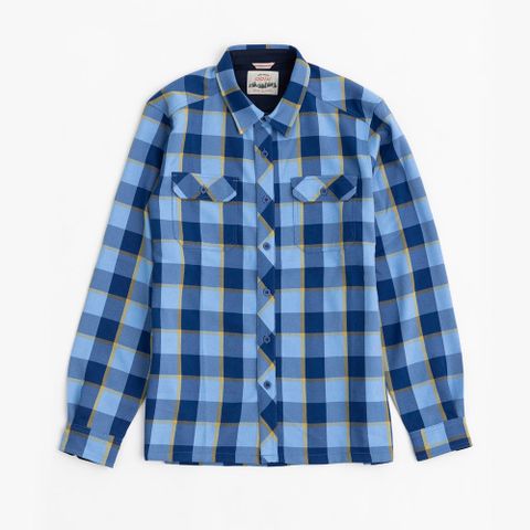 ADISI 男透氣快乾休閒格紋長袖襯衫AL2321075 / 藏青.寶藍