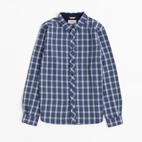 ADISI 男透氣快乾休閒格紋長袖襯衫AL2321074 / 牛仔藍