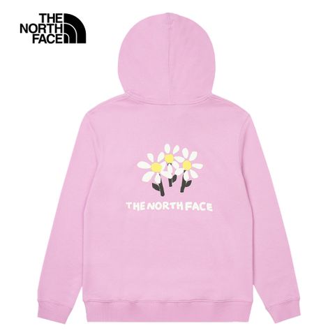 The North Face北面女款粉色舒適大尺寸花朵印花設計長袖帽T｜88G0PO2