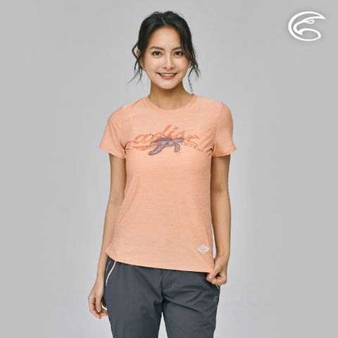 ADISI 女浪花洞洞短袖圓領透氣圖T AL2311015 (S-2XL) 杏黃蜜桃