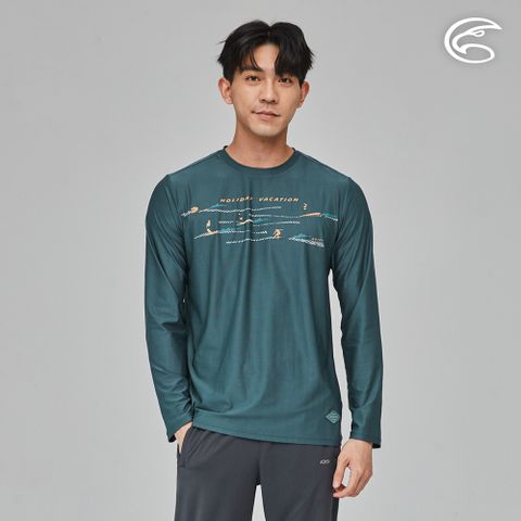 ADISI 男浪花洞洞長袖圓領透氣圖T AL2311014 (S-2XL) 深青藍