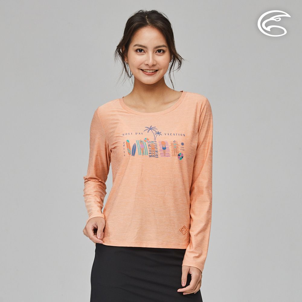 ADISI  女浪花洞洞長袖圓領透氣圖T AL2311017 (S-2XL) 杏黃蜜桃