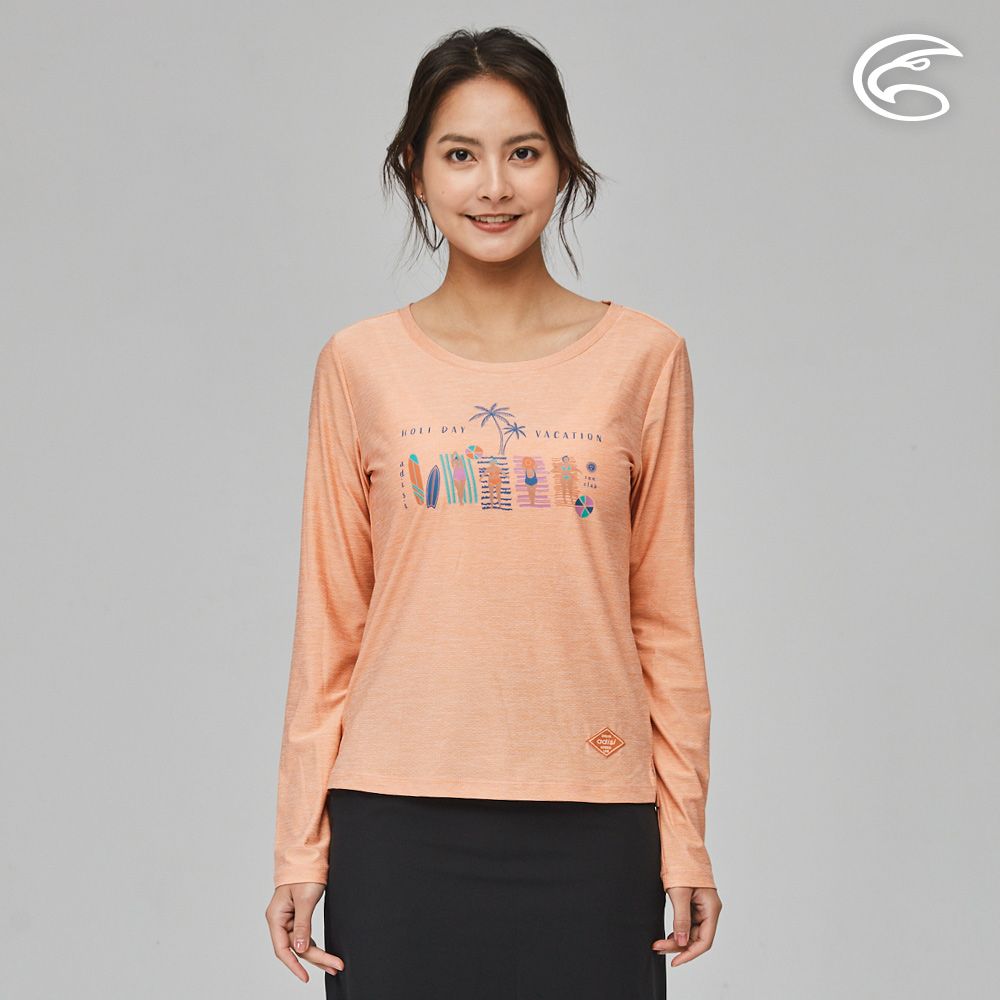 ADISI  女浪花洞洞長袖圓領透氣圖T AL2311017 (S-2XL) 杏黃蜜桃