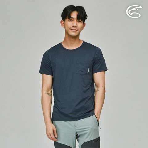 ADISI AL2311083男合撚超細纖維抑菌短袖口袋圓領T/法式海軍藍