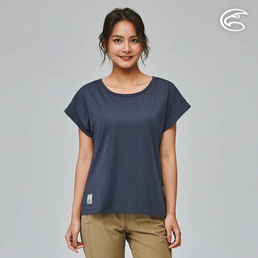 ADISI  女合撚超細纖維抑菌短袖落肩圓領T AL2311085 (S-2XL) 法式海軍藍