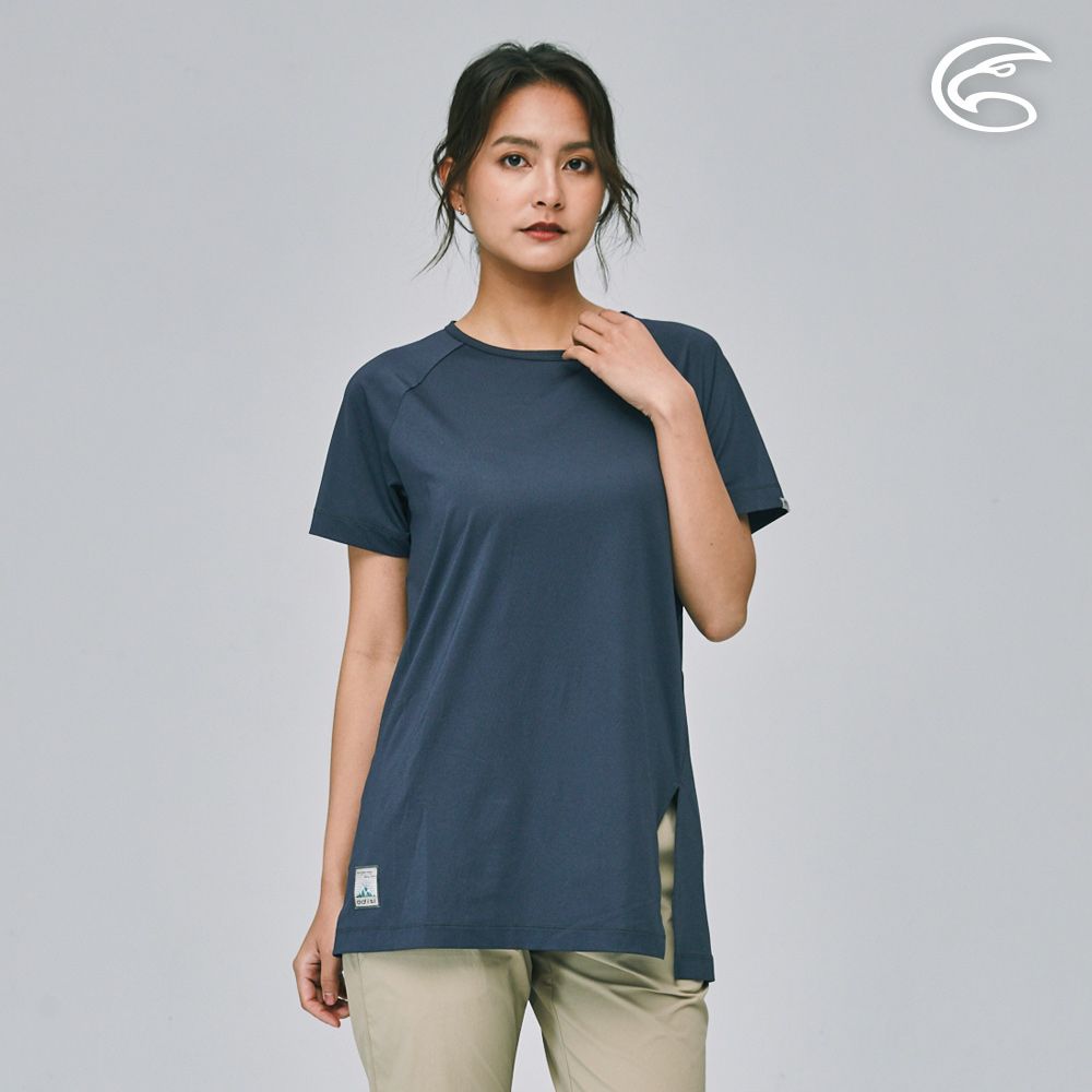 ADISI  女合撚超細纖維抑菌短袖長版圓領T AL2311086 (S-XL) 法式海軍藍