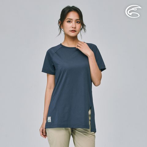 ADISI 女合撚超細纖維抑菌短袖長版圓領T AL2311086 (S-XL) 法式海軍藍