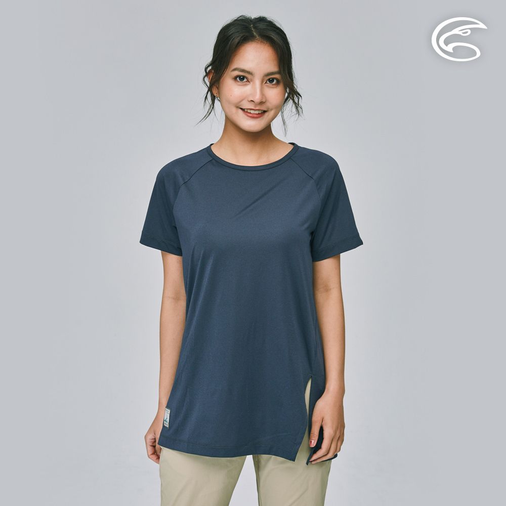 ADISI  女合撚超細纖維抑菌短袖長版圓領T AL2311086 (S-XL) 法式海軍藍