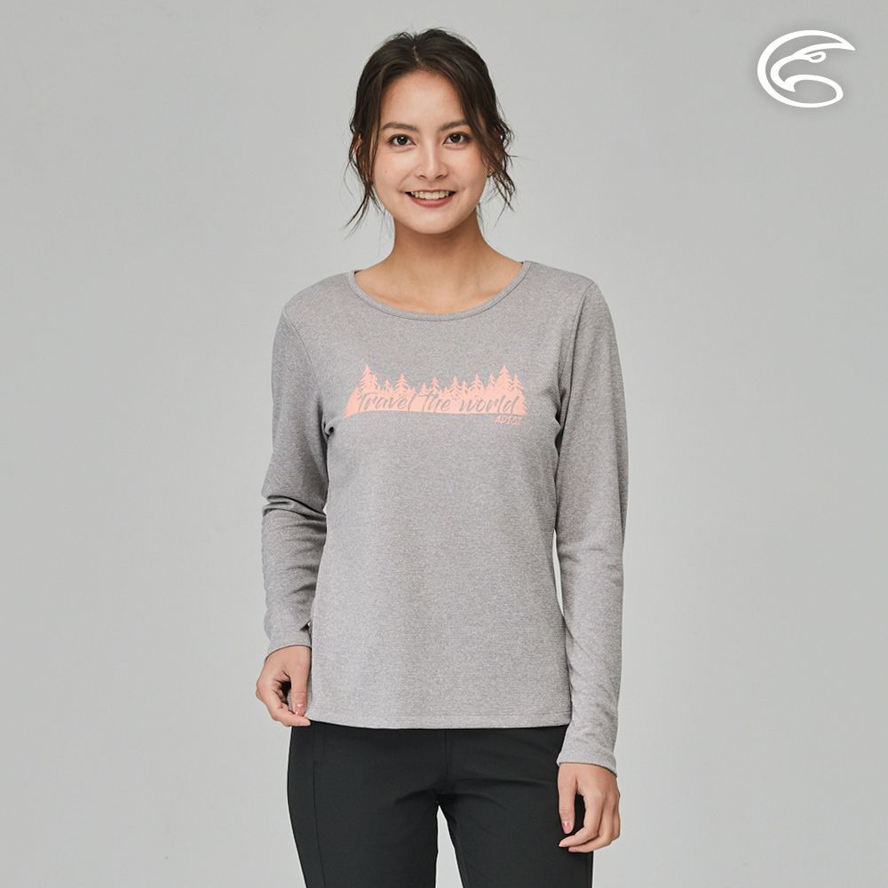 ADISI  女圓領涼感智能纖維速乾長袖圖T AL2311046 (S-2XL) 雙色中灰