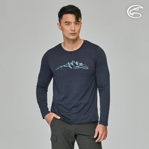 ADISI 男輕薄棉感快乾圓領長袖圖T AL2311121 (S-2XL) 雙色藏青