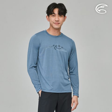 ADISI 男輕薄棉感快乾圓領長袖圖T AL2311121 (S-2XL) 雙色灰藍