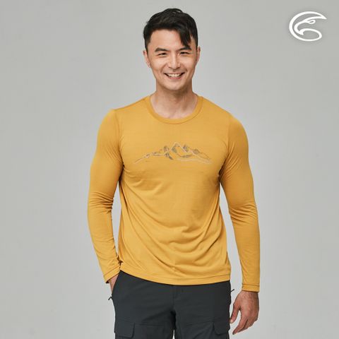 ADISI 男輕薄棉感快乾圓領長袖圖T AL2311121 (S-2XL) 雙色黃芥苿