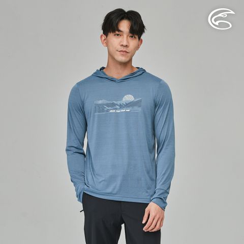 ADISI 男輕薄棉感快乾連帽長袖圖T AL2311122 (S-2XL) 雙色灰藍