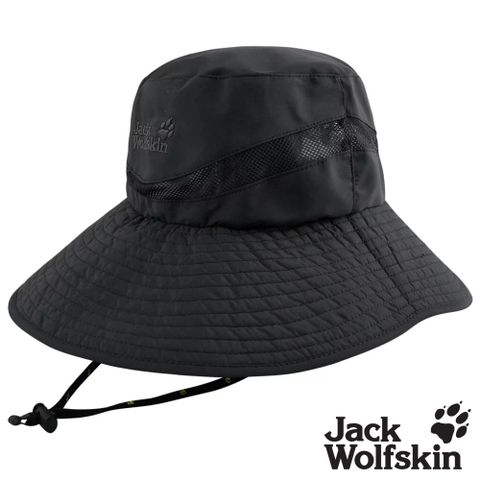 【Jack wolfskin 飛狼】拼接透氣網布抗UV圓盤帽 遮陽帽『黑』
