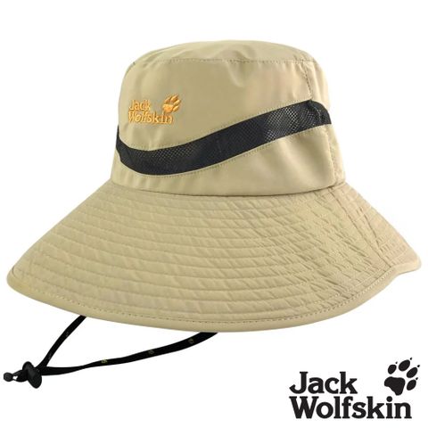 【Jack wolfskin 飛狼】拼接透氣網布抗UV圓盤帽 遮陽帽『卡其』
