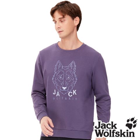 【Jack Wolfskin 飛狼 】男 長袖保暖排汗衣 帥氣刺繡狼頭T恤 大學T『藕紫』