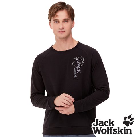 【Jack Wolfskin 飛狼 】男 長袖保暖排汗衣 經典LOGO刺繡T恤 大學T『黑』