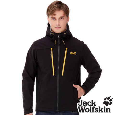 【Jack Wolfskin 飛狼 】男 防風防潑水內刷毛外套 連帽軟殼衣『黑』