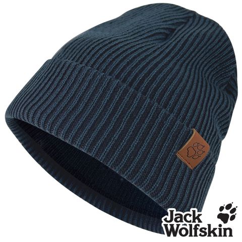 【Jack wolfskin 飛狼】細直紋雙層針織保暖帽 毛帽『深藍』