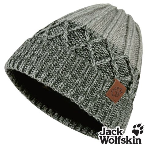 【Jack wolfskin 飛狼】漸層立體針織紋內刷毛保暖帽 毛帽『黑灰』