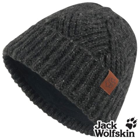 【Jack wolfskin 飛狼】交叉針織紋內刷毛保暖帽 羊毛帽『黑』