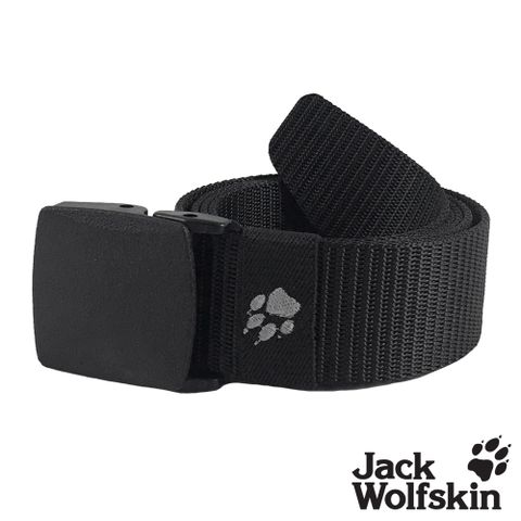 【Jack wolfskin 飛狼】YKK塑鋼扣狼爪刺繡尼龍腰帶『黑』