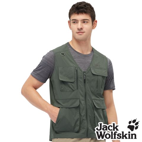 【Jack Wolfskin 飛狼 】男 機能多口袋透氣網布拼接背心 釣魚背心『軍綠』