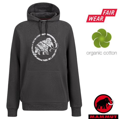 MAMMUT 長毛象 男款 Logo ML Hoody 有 機棉透氣保暖連帽長袖上衣.帽T/1014-02141-00411 黑