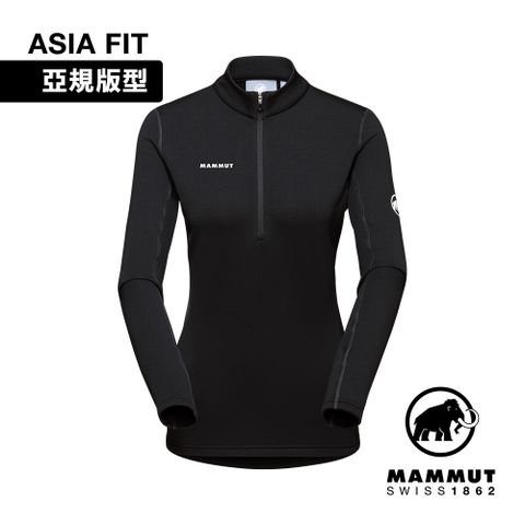 【Mammut 長毛象】Aenergy ML Half Zip AF 保暖立領半拉長袖排汗衣 黑色 女款 #1016-01130