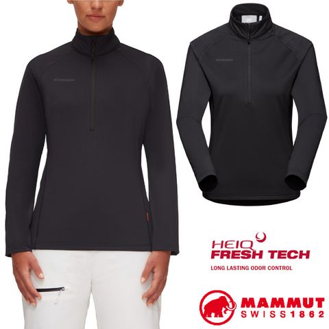 MAMMUT 長毛象 女新款 Snow ML Half Zip Pull 吸濕快乾半開襟拉鍊立領衫_1014-02410-0001 黑