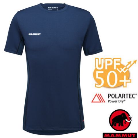 MAMMUT 長毛象 Sertig Polartec 男短袖圓領登山快乾排汗衣_1017-00110-5975 海洋藍/黑